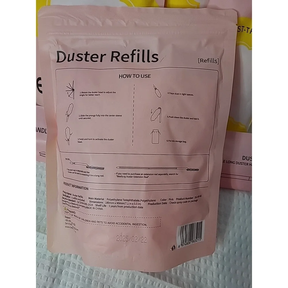 BeeSurg Pink Duster Set 24 Refills Starter Kit and Extended Handle